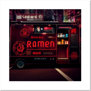 Cyberpunk Tokyo Ramen Food Truck Posters and Art